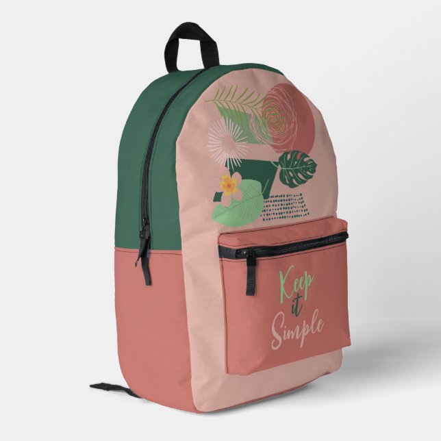 Pink, Green and Yellow Jungle Tropical Abstract Printed Backpack (Back Corner Left)