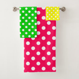 Pink Green and Yellow Polka Dot Bath Towel Set