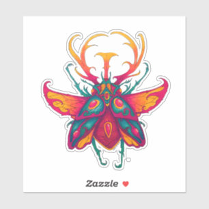 Pink green and yellow scarab beetle