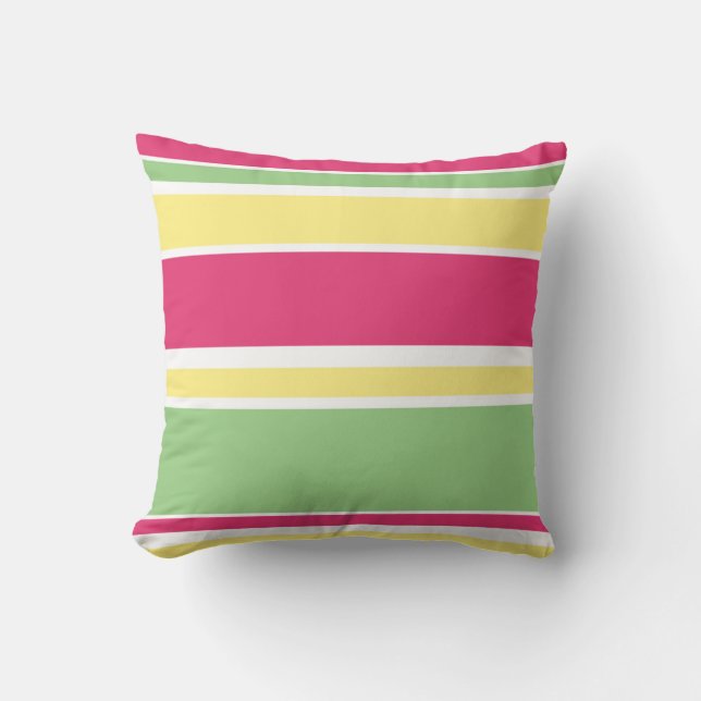 Pink, green and yellow stripes cushion (Front)