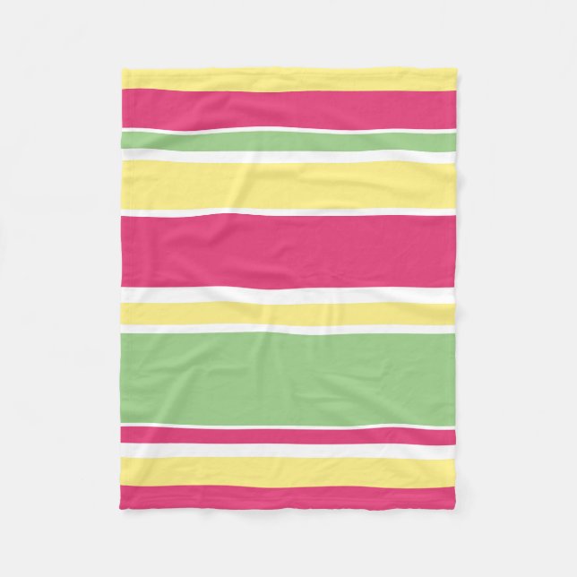 Pink, green and yellow stripes fleece blanket (Front)