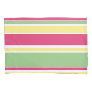 Pink, green and yellow stripes pillowcase