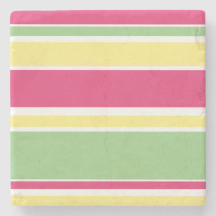 Pink, green and yellow stripes stone coaster