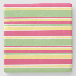 Pink, green and yellow stripes stone coaster