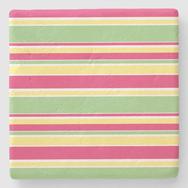 Pink, green and yellow stripes stone coaster (Front)
