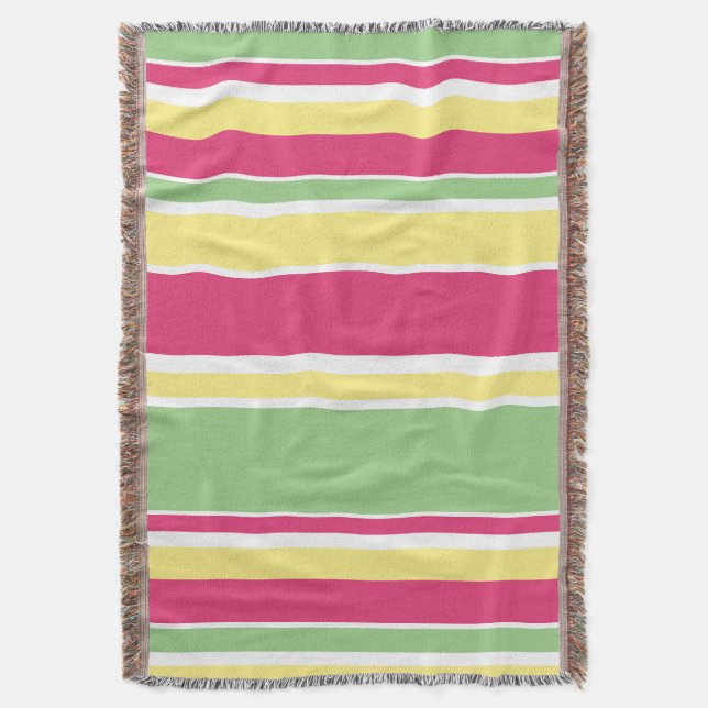 Pink, green and yellow stripes throw blanket (Front Vertical)
