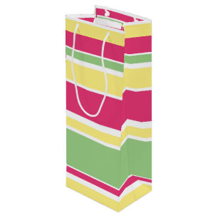 Pink, green and yellow stripes wine gift bag