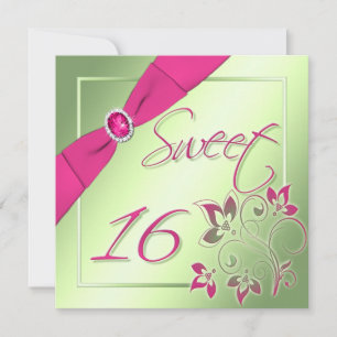 Pink, Green, and Yellow Sweet Sixteen Invitation
