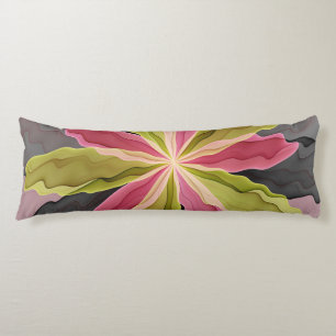 Pink Green Anthracite Fantasy Flower Fractal Art Body Cushion