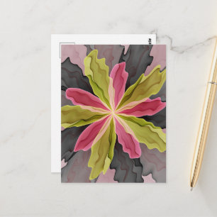 Pink Green Anthracite Fantasy Flower Fractal Art Postcard