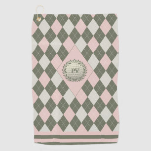 Pink Green Argyle Monogrammed  Golf Towel