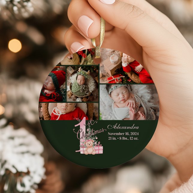 Pink Green Baby First Christmas Ornament (Creator Uploaded)