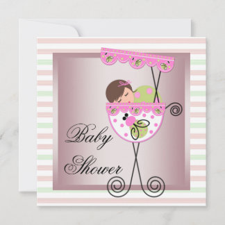 Pink Green Baby Girl Shower Invitations