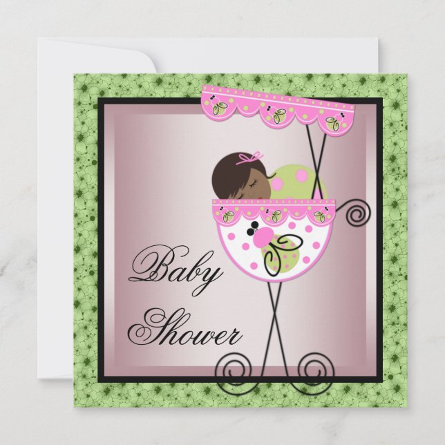 Pink Green Baby Girl Shower Invitations (Front)