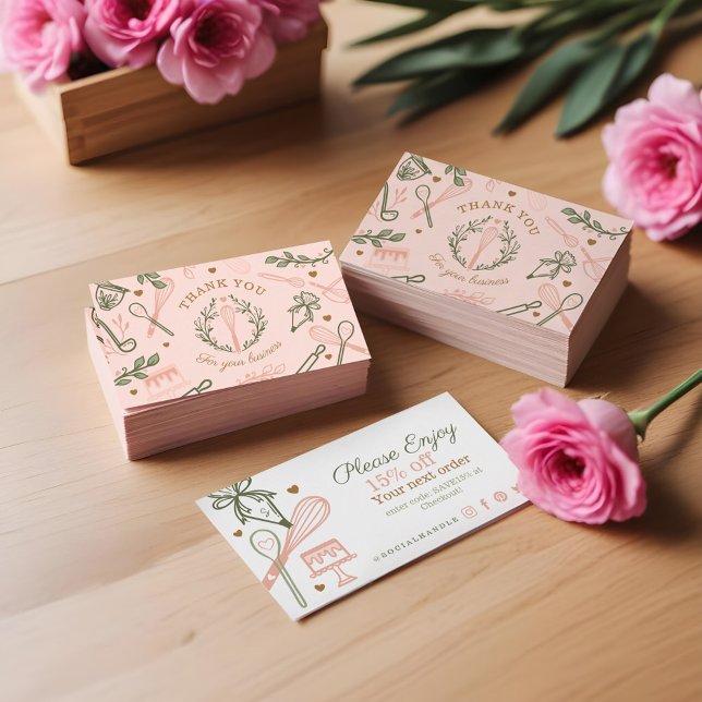 Pink & Green Baking & Cooking Utensil Thank You Business Card (by Moodthology Papery
Pink & Green Baking & Cooking Utensil Thank You Business Card)