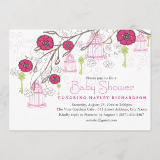 Pink & Green Birdcage Baby Shower Invitation