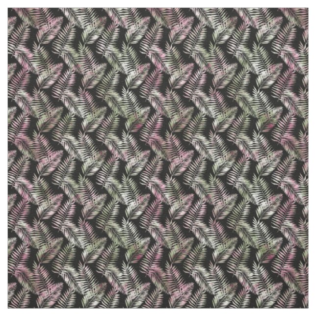 Pink Green Black Tropical Leaves Fabric (Swatch)