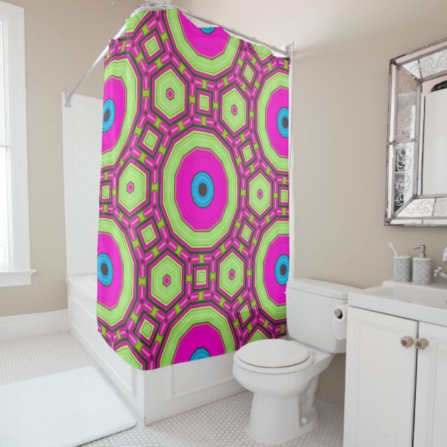 Pink Green Blue Abstract Shower Curtain (In Situ)