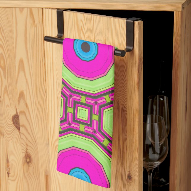 Pink Green Blue Abstract Tea Towel (Thirds Fold)