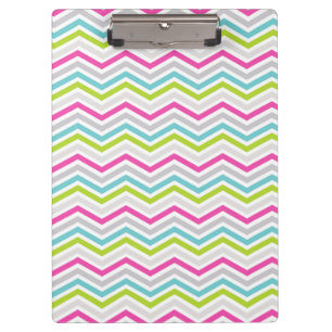 Pink, Green, Blue and White Chevron Stripes Clipboard