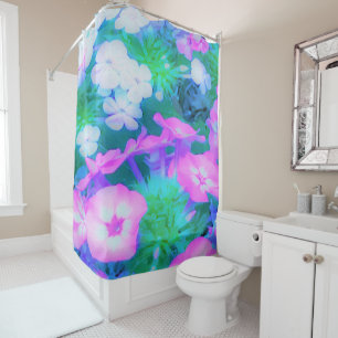 Pink, Green, Blue and White Garden Phlox Flowers Shower Curtain