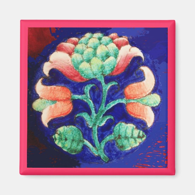 PINK GREEN BLUE FLORAL MAGNET (Front)