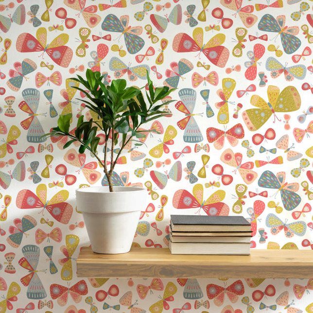 Pink Green Blue Pastel Butterfly Art Wallpaper (Butterfly pattern art wallpaper)