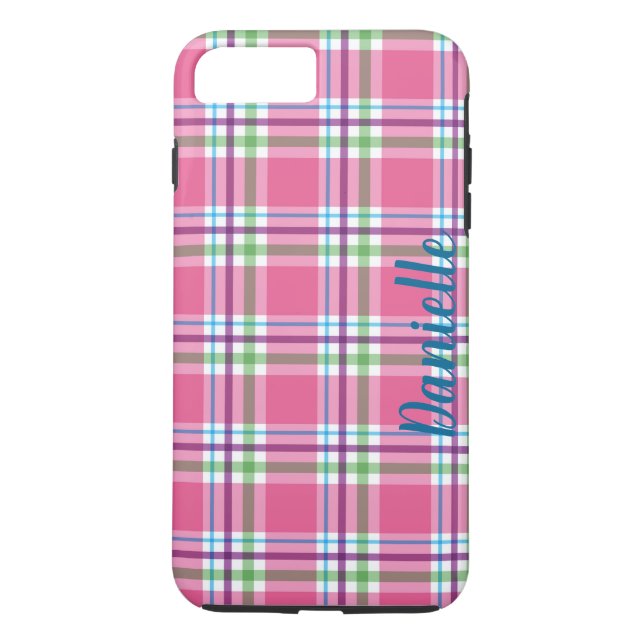 Pink, Green, Blue, Purple Plaid Pattern Name Case-Mate iPhone Case (Back)