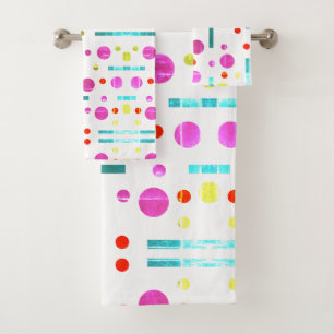 Pink Green Blue Red Vendredi: Dots and lines Bath Towel Set