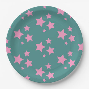 Pink Green Blue Teal Stars Modern design Paper Plate