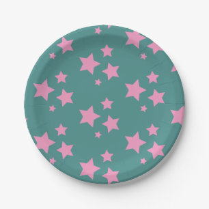 Pink Green Blue Teal Stars Modern design Paper Plate