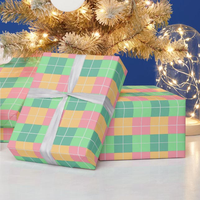 Pink, Green, Blue & Yellow Squares Wrapping Paper (Holidays)