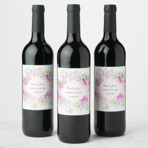 Pink Green Bohemian Floral Wine Label