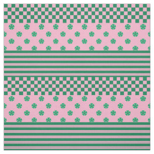 Pink Green Boho Check Floral Stripes Pattern Fabric