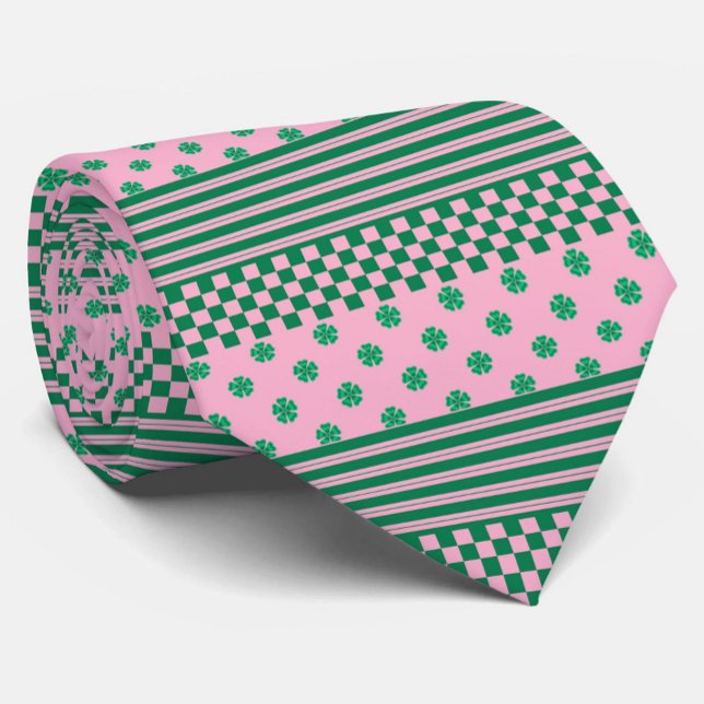 Pink Green Boho Check Floral Stripes Pattern Tie (Creator Uploaded)