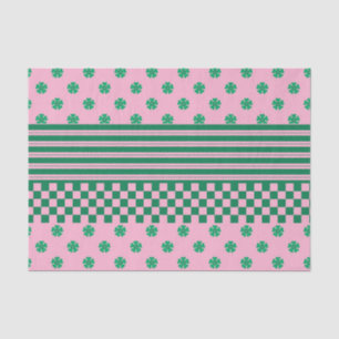 Pink Green Boho Check Floral Stripes Pattern Tissue Paper