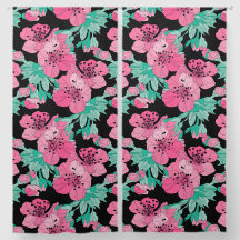 Pink Green Bold Floral Pattern on Black Background