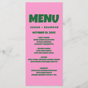 Pink Green Bold Retro Wedding Menu