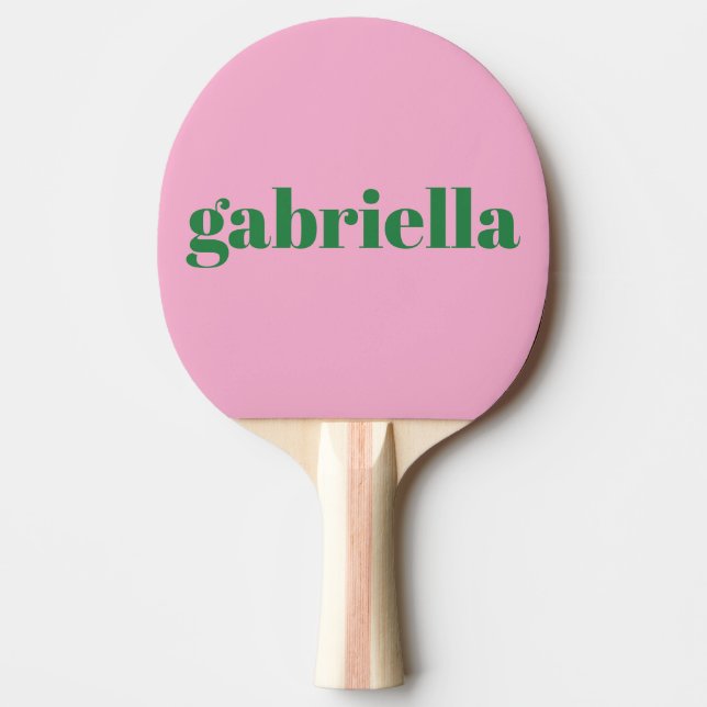 Pink Green Bold Typography Personalised Name Ping Pong Paddle (Front)
