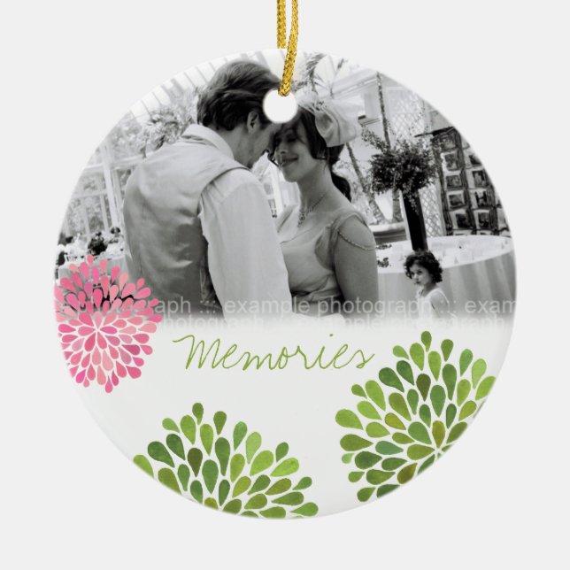 Pink Green Bursts Wedding Love Photo Ornament (Front)