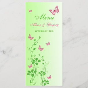 Pink Green Butterfly Floral Menu Card
