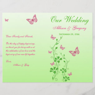 Pink, Green Butterfly Floral Wedding Program