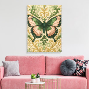 Pink & Green Butterfly Stretched Canvas Print