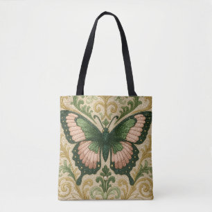 Pink & Green Butterfly Tote Bag