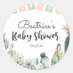 Pink Green Cactus Taco Bout A Baby Shower RSVP Classic Round Sticker