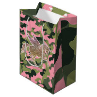 Pink Green Camo Camouflage & Gold Glitter Unicorn
