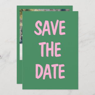 Pink Green Casual Handwriting Fun Photo Wedding Save The Date