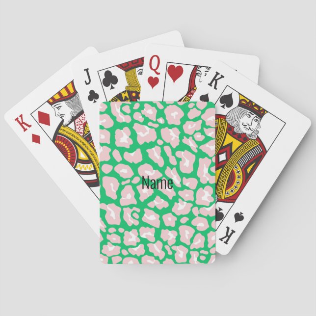 Pink & Green Cheetah Print Playing Cards (Back)