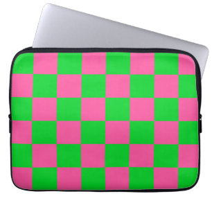 Pink Green Chequered Check Pattern Laptop Sleeve