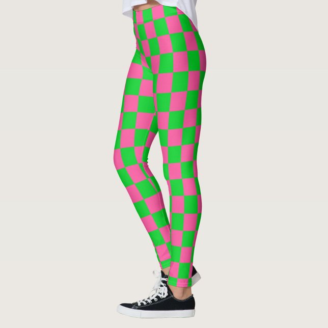 Pink Green Chequered Check Pattern Leggings (Creator Uploaded)